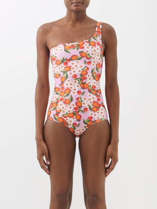 Borgo De Nor - X Talia Collins One-shoulder Floral-print Swimsuit - Womens - Pink Print