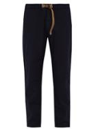 Matchesfashion.com White Sand - Belted Stretch Cotton Twill Trousers - Mens - Navy