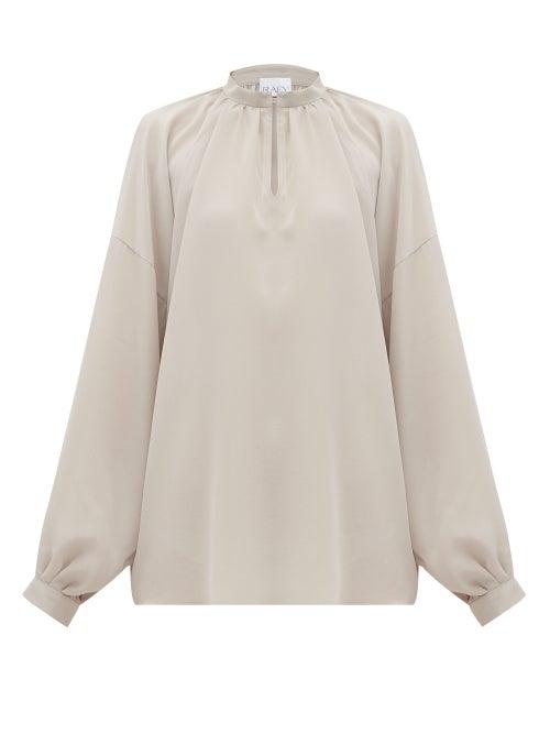 Matchesfashion.com Raey - Gathered Balloon Sleeved Silk Crepe De Chine Top - Womens - Grey