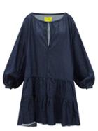Ladies Rtw Marques'almeida - Oversized Tiered Washed-denim Mini Dress - Womens - Mid Denim
