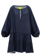 Ladies Rtw Marques'almeida - Oversized Tiered Washed-denim Mini Dress - Womens - Mid Denim