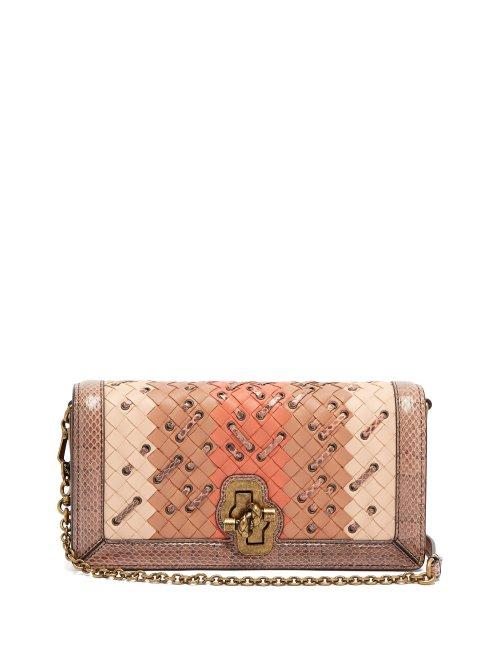 Matchesfashion.com Bottega Veneta - Olimpia Knot Intrecciato Leather Clutch - Womens - Pink Multi