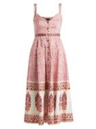 Matchesfashion.com Saloni - Fara Printed Cotton Blend Dress - Womens - Pink Multi