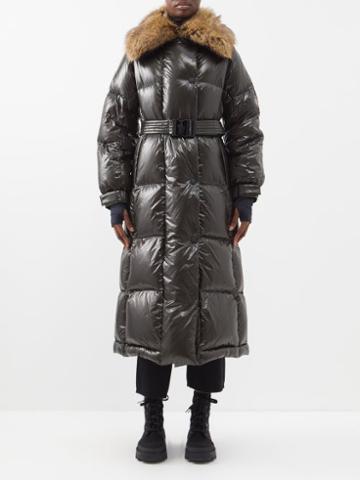 Moncler Grenoble - Chamoille Faux Fur-trim Quilted Down Coat - Womens - Khaki