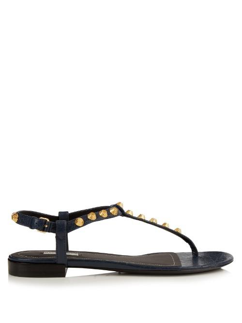Balenciaga Arena Stud-embellished Leather Flat Sandals