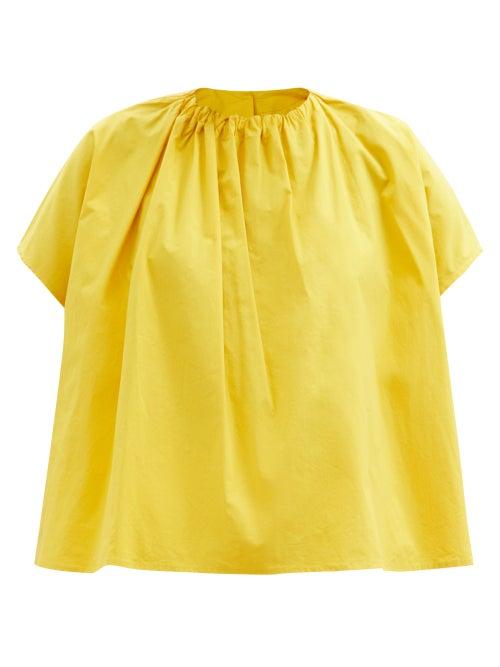 Toogood - The Poet Gathered Cotton-poplin Top - Womens - Yellow