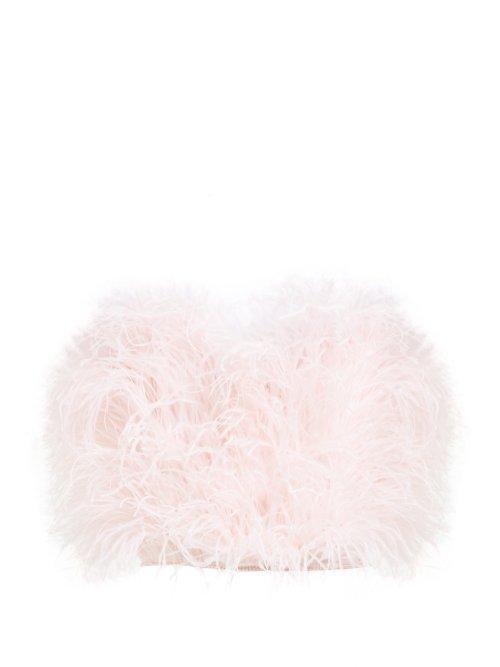 Matchesfashion.com Attico - Faux Pearl Trimmed Ostrich Feather Top - Womens - Pink