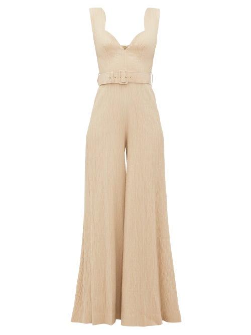 Matchesfashion.com Emilia Wickstead - Rosabel Sweetheart-neckline Cloqu Jumpsuit - Womens - Beige