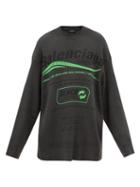 Balenciaga - Oversized Logo-print Ribbed-knit Cotton Sweater - Mens - Grey