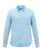 120 Lino 120% Lino - Striped Hopsack-linen Long-sleeved Shirt - Mens - Blue