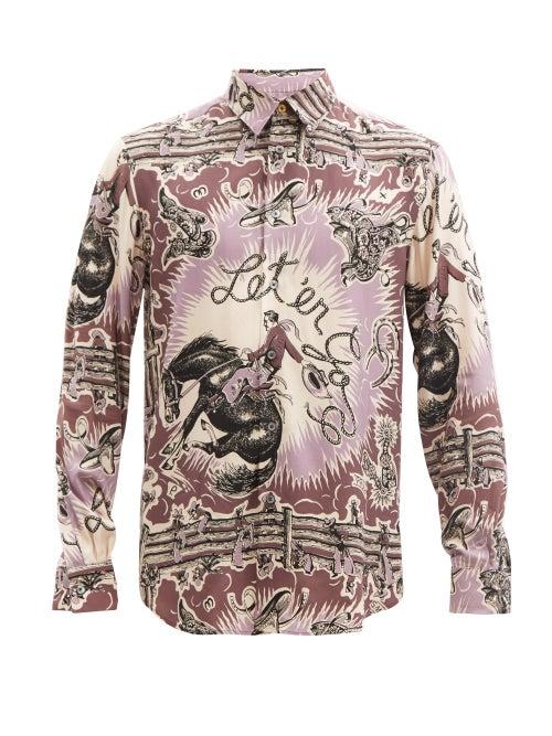 Mens Rtw Paul Smith - Cowboy-print Twill Shirt - Mens - Pink Multi