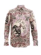 Mens Rtw Paul Smith - Cowboy-print Twill Shirt - Mens - Pink Multi