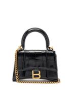 Balenciaga - Hourglass Mini B-logo Crocodile-effect Leather Bag - Womens - Black