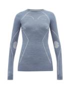 Matchesfashion.com Falke - Long Sleeved Technical Wool Blend Performance Top - Womens - Blue