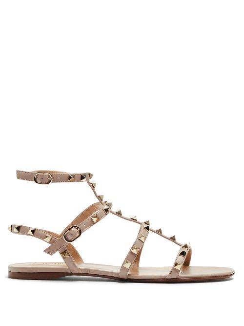 Matchesfashion.com Valentino - Rockstud Flat Leather Sandals - Womens - Nude