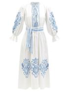 Lug Von Siga - Florence Broderie-anglaise Cotton-poplin Dress - Womens - White Blue