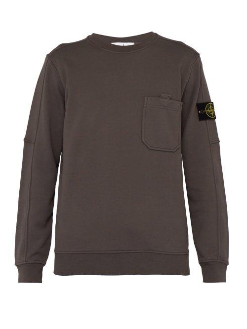 Matchesfashion.com Stone Island - Patch Pocket Logo Sleeve Cotton Sweatshirt - Mens - Brown