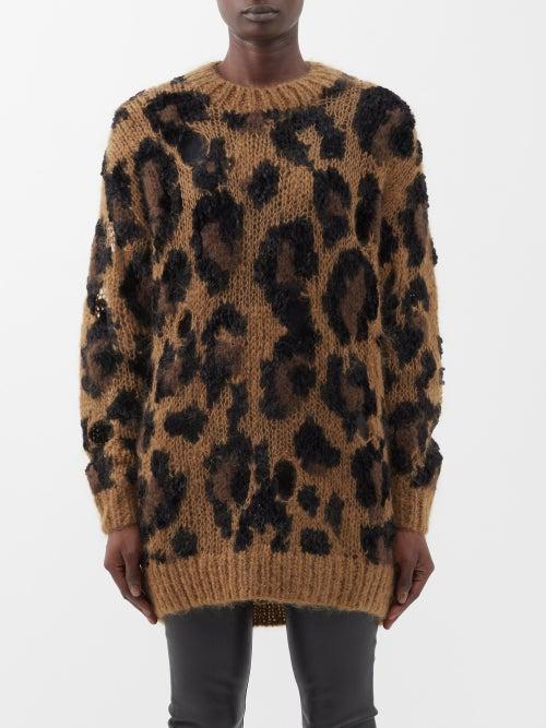 Junya Watanabe - Leopard-print Jacquard Longline Wool Sweater - Womens - Leopard