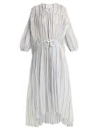Matchesfashion.com Love Binetti - Drawstring Waist Striped Cotton Dress - Womens - Blue Stripe