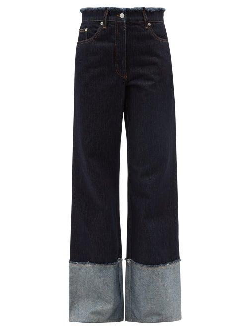 Ladies Rtw Jw Anderson - Logo-embroidered Raw-edge Wide-leg Jeans - Womens - Dark Denim