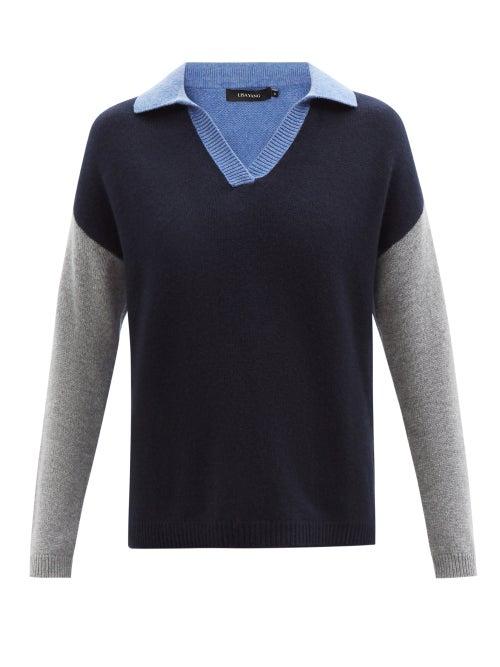 Lisa Yang - Briana Colour-block Cashmere Polo Sweater - Womens - Navy Multi
