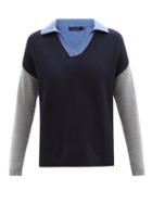 Lisa Yang - Briana Colour-block Cashmere Polo Sweater - Womens - Navy Multi