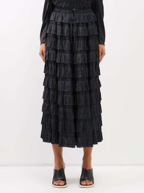 Ulla Johnson - Mari Pliss Satin Midi Skirt - Womens - Black