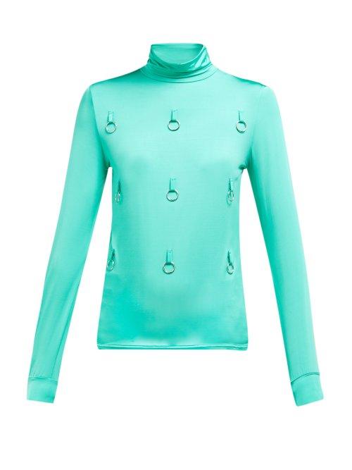 Matchesfashion.com Raf Simons - Ring Embellished Jersey Roll Neck Top - Womens - Green