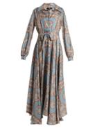 Matchesfashion.com Edward Crutchley - Tie Waist Monkey Print Silk Dress - Womens - Blue Multi