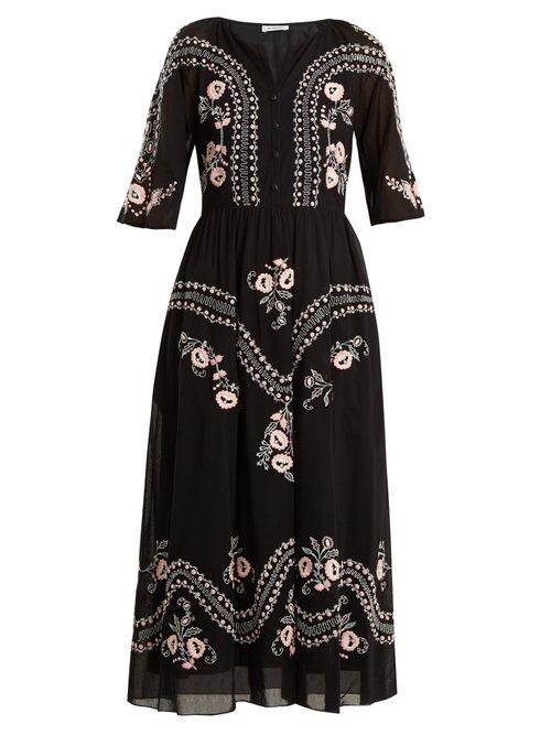 Matchesfashion.com Vilshenko - Geneve Embroidered Short Sleeve Cotton Dress - Womens - Black Multi