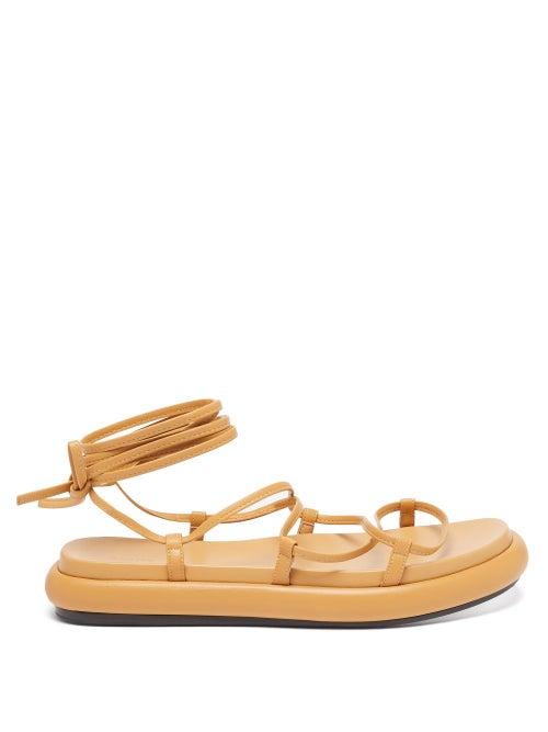 Khaite - Alba Leather Wraparound Platform Sandals - Womens - Tan