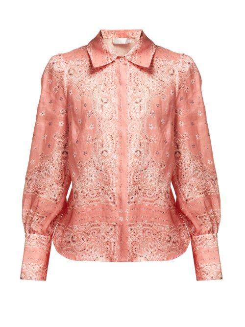 Matchesfashion.com Zimmermann - Heathers Bandana Print Linen Shirt - Womens - Pink Print