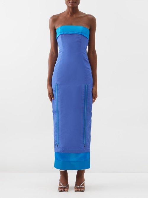 Christopher John Rogers - Colour-block Layered Silk-faille Gown - Womens - Blue