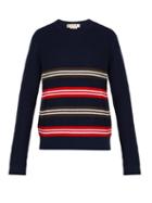 Matchesfashion.com Marni - Crew Neck Striped Wool Blend Sweater - Mens - Navy