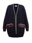 Matchesfashion.com Christopher Kane - Pvc Pocket Crystal Embellished Wool Cardigan - Womens - Navy