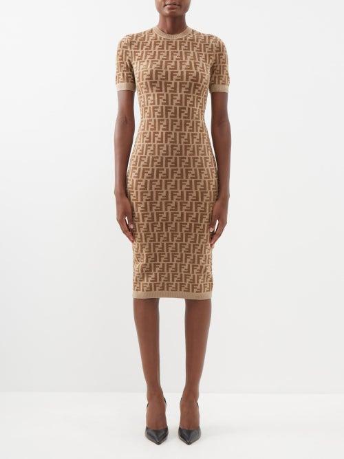 Fendi - Abito Ff-jacquard Chenille Sweater Dress - Womens - Brown Multi