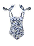 Johanna Ortiz - The Alcazar Tie-shoulder Floral-print Swimsuit - Womens - Blue Print