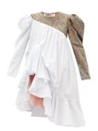 Matchesfashion.com Matty Bovan - Emma Asymmetric Puff-sleeve Cotton Dress - Womens - White