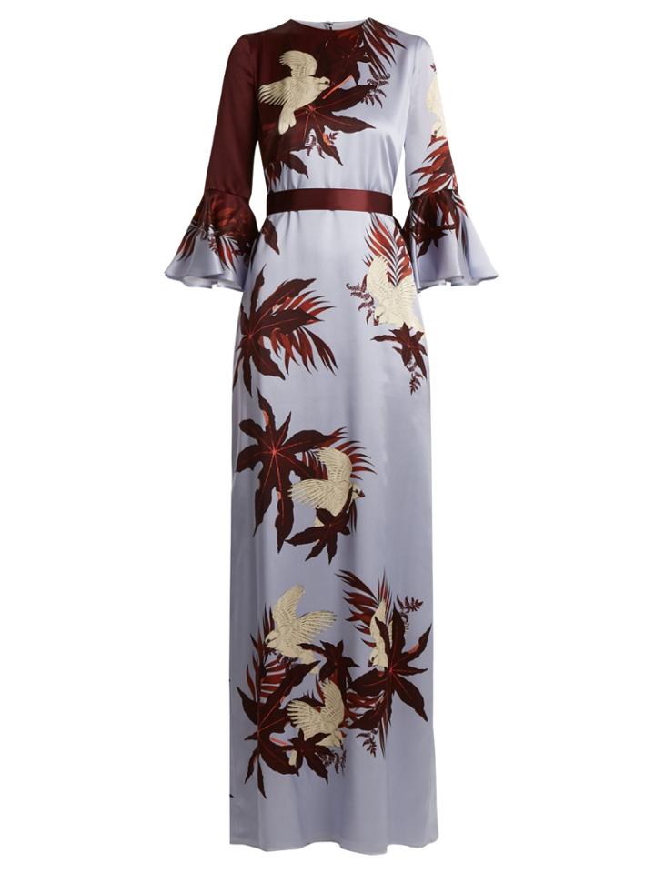 Erdem Linzea Silk-satin Agar Bird-print Gown