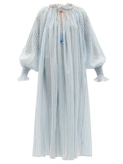 Ladies Beachwear Thierry Colson - Vladia Striped Cotton-voile Dress - Womens - Blue White
