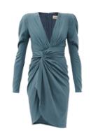 Matchesfashion.com Alexandre Vauthier - Gathered Silk-blend Jersey Dress - Womens - Blue