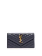 Matchesfashion.com Saint Laurent - Monogram Quilted Pebbled Leather Wallet - Womens - Navy