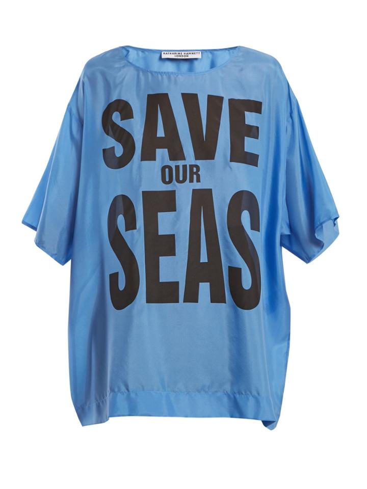 Katharine Hamnett Save Our Seas Print Silk T-shirt