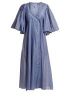 Matchesfashion.com Thierry Colson - Sultane Cotton And Silk Blend Wrap Dress - Womens - Blue