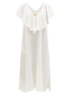 Matchesfashion.com Anaak - Brigitte Ruffle V-neck Cotton-muslin Dress - Womens - White