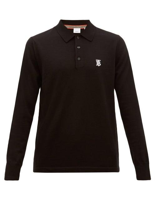 Matchesfashion.com Burberry - Douglas Logo Embroidered Wool Polo Shirt - Mens - Black