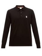 Matchesfashion.com Burberry - Douglas Logo Embroidered Wool Polo Shirt - Mens - Black