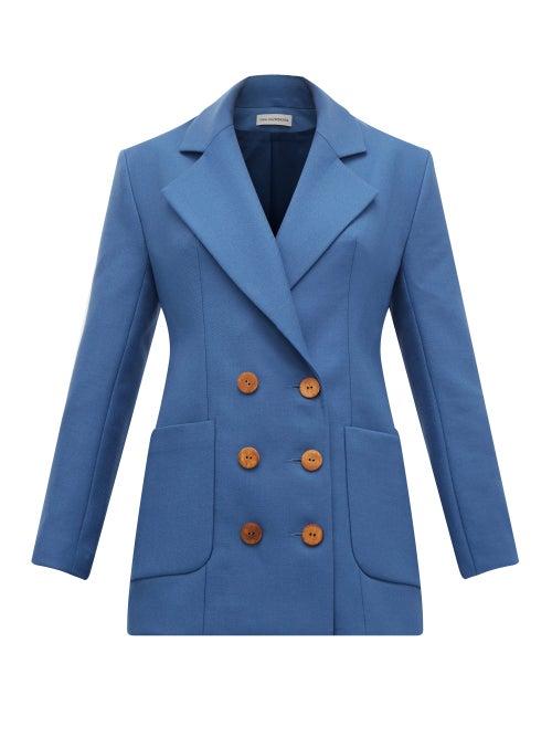 Matchesfashion.com Vika Gazinskaya - Double Breasted Wool Twill Blazer - Womens - Blue