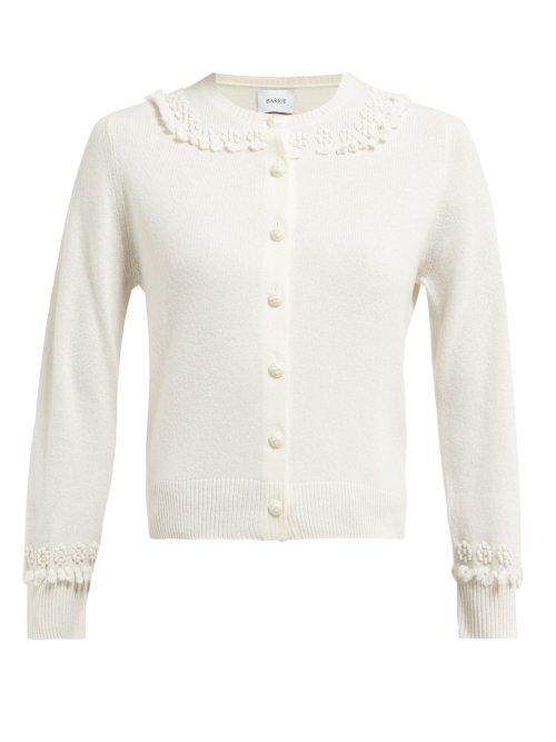 Matchesfashion.com Barrie - Bobble And Lace Stitch Cashmere Cardigan - Womens - Ivory