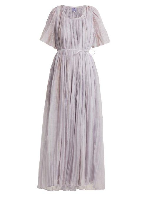 Matchesfashion.com Thierry Colson - Sabina Pleated Cotton And Silk Blend Dress - Womens - Blue